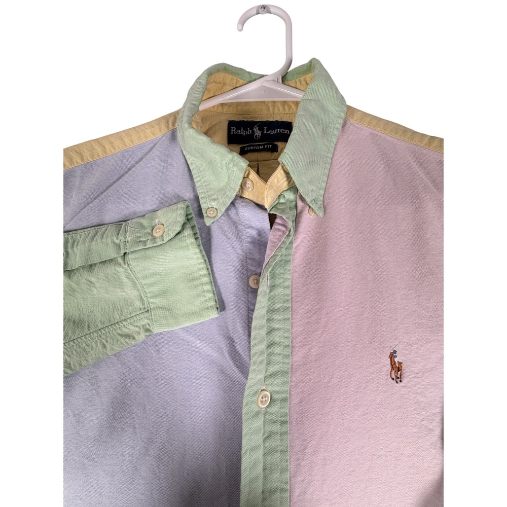 Ralph Lauren Mens Custom Fit Colorblock Oxford Button Down Shirt Pastel Multi M